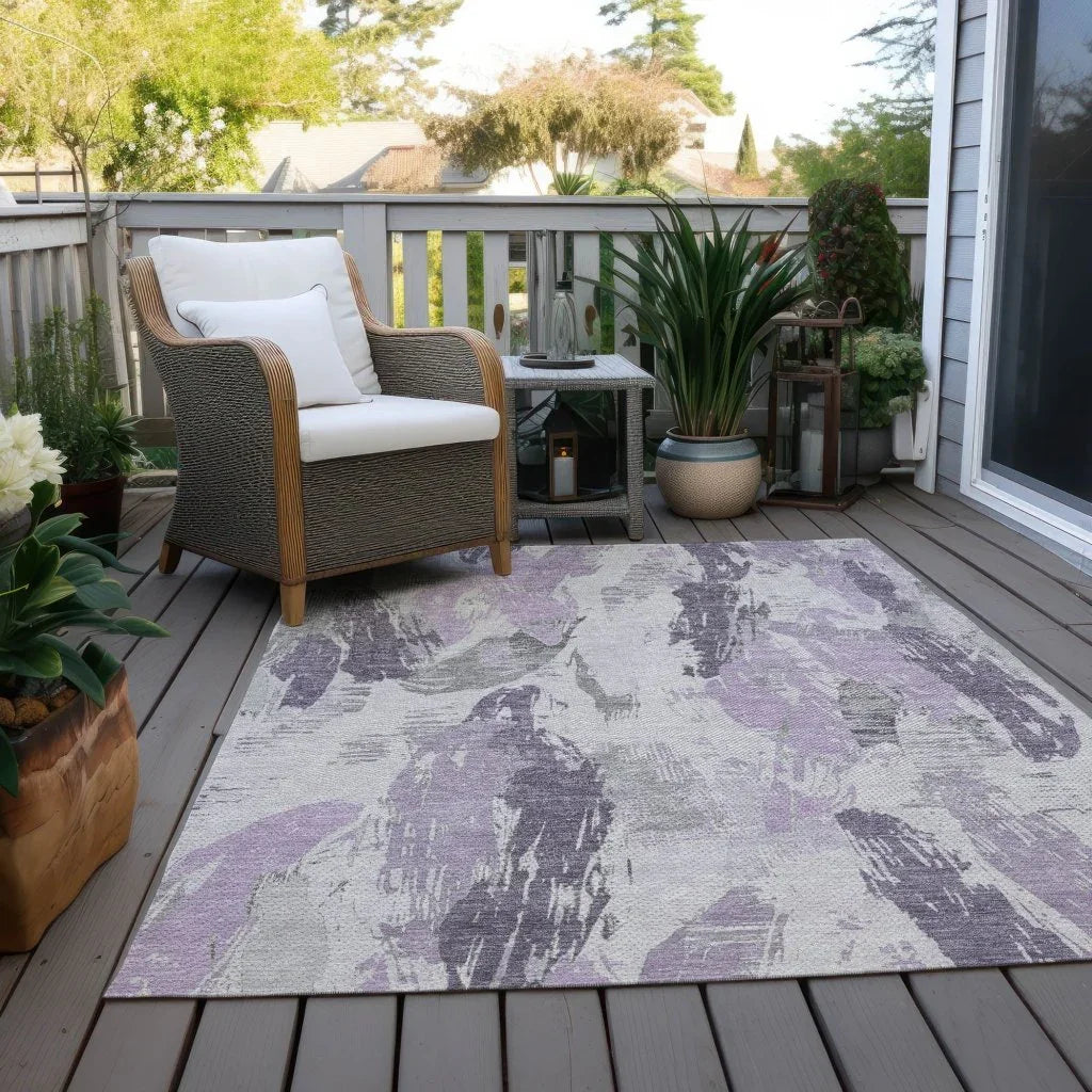 LOOMLAN Rugs Motyfa Purple Washable Indoor-Outdoor Rug