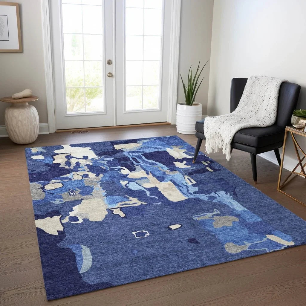 LOOMLAN Rugs Mysa Blue Washable Indoor-Outdoor Rug