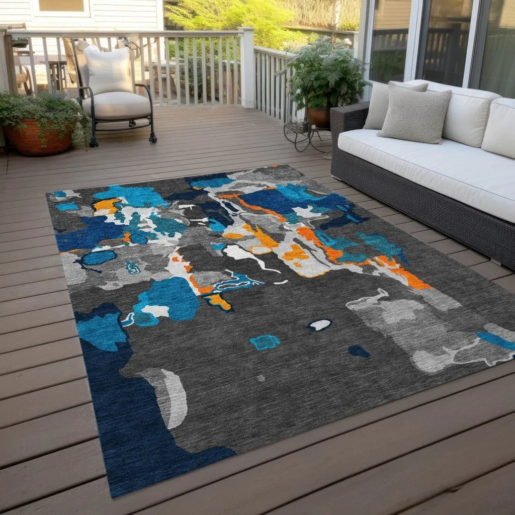 LOOMLAN Rugs Mysa Charcoal Washable Indoor-Outdoor Rug