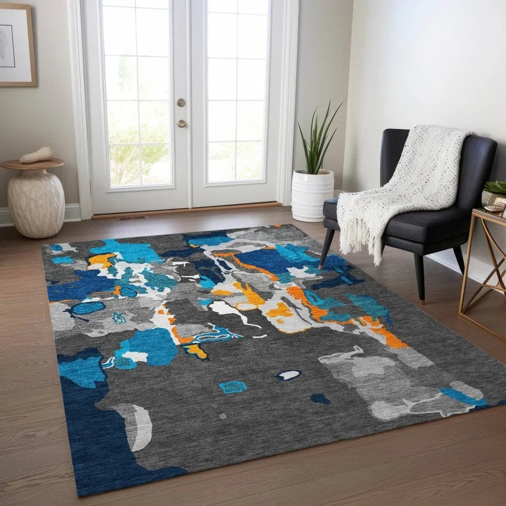 LOOMLAN Rugs Mysa Charcoal Washable Indoor-Outdoor Rug