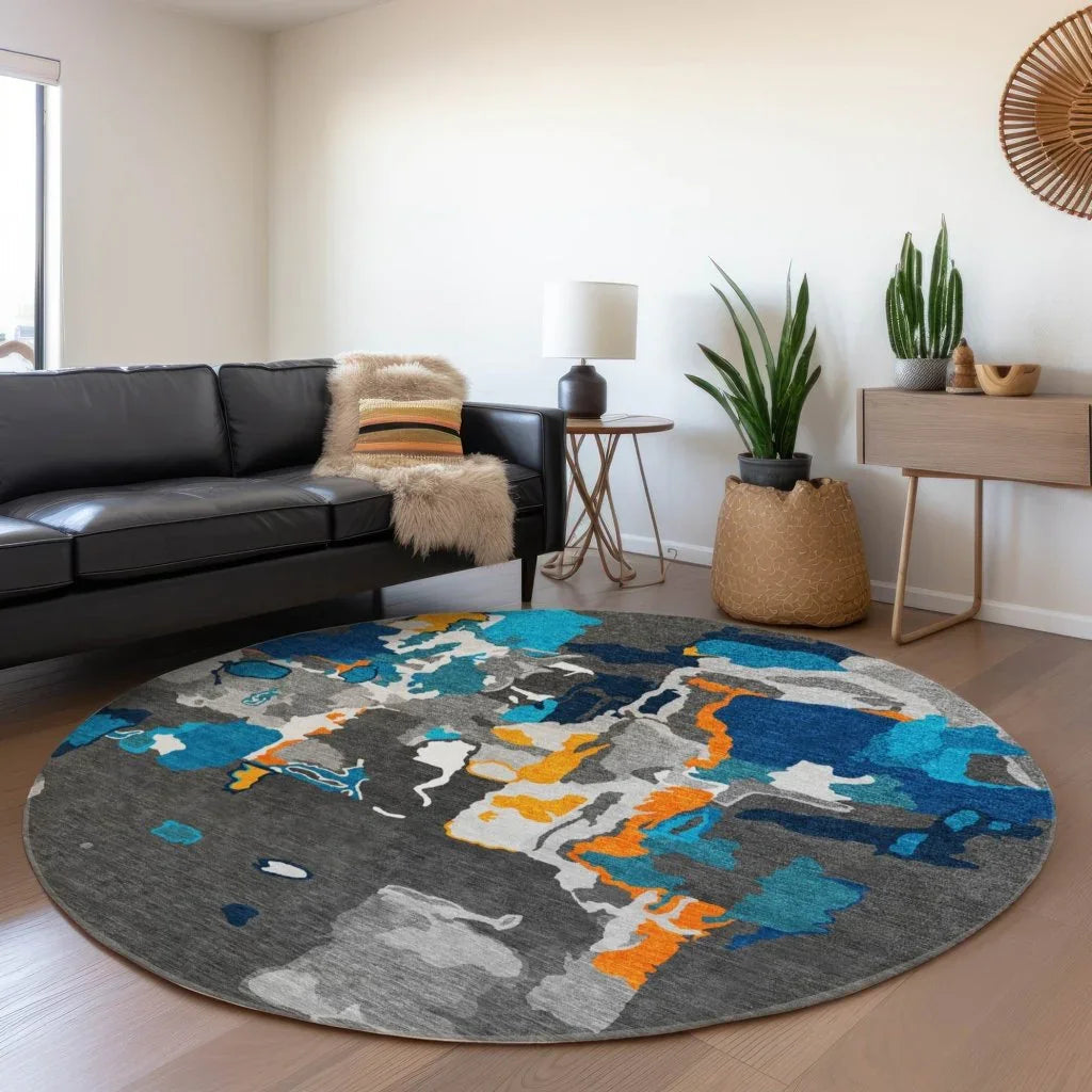 LOOMLAN Rugs Mysa Charcoal Washable Indoor-Outdoor Rug