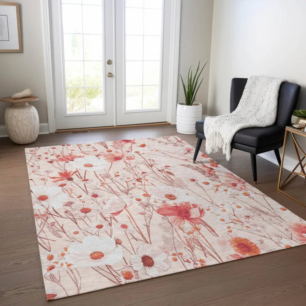LOOMLAN Rugs Nafeza Orange Washable Indoor-Outdoor Rug
