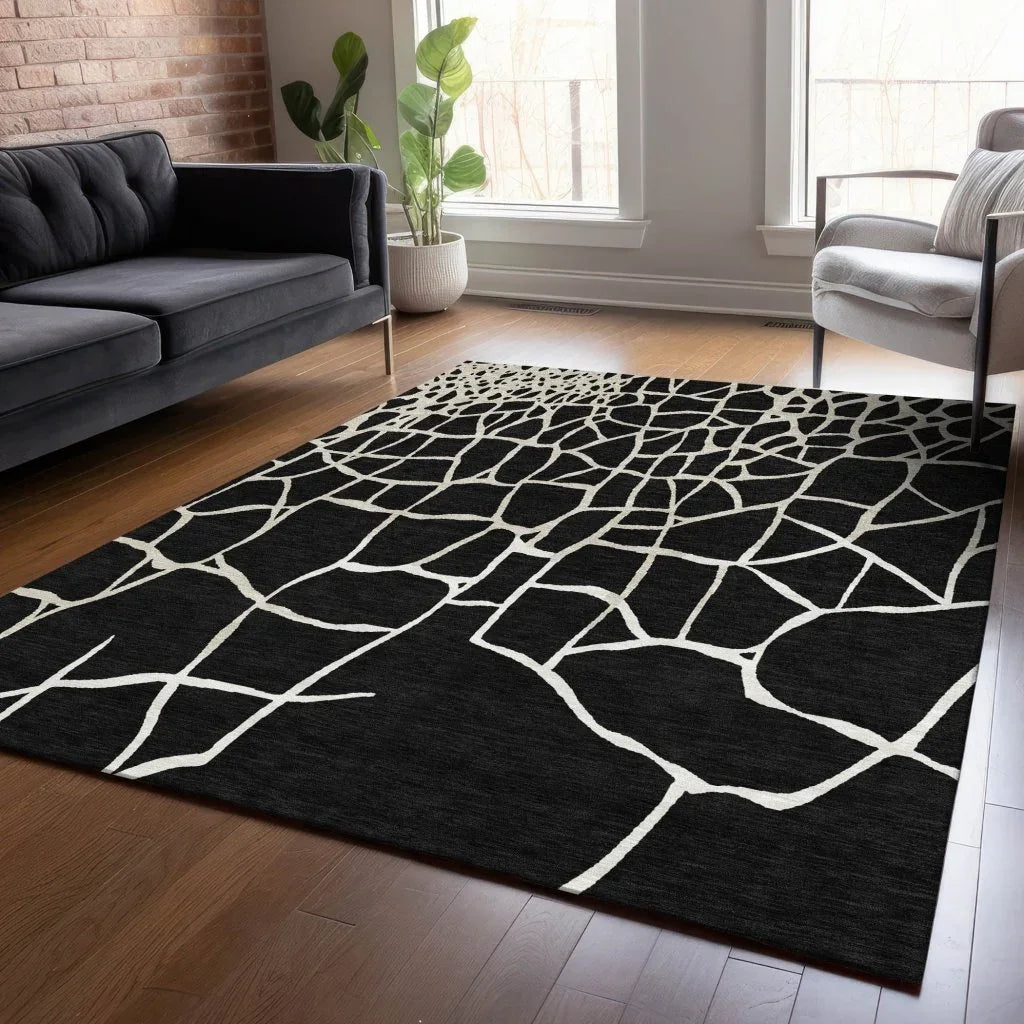 LOOMLAN Rugs Nazira Black Washable Indoor-Outdoor Rug