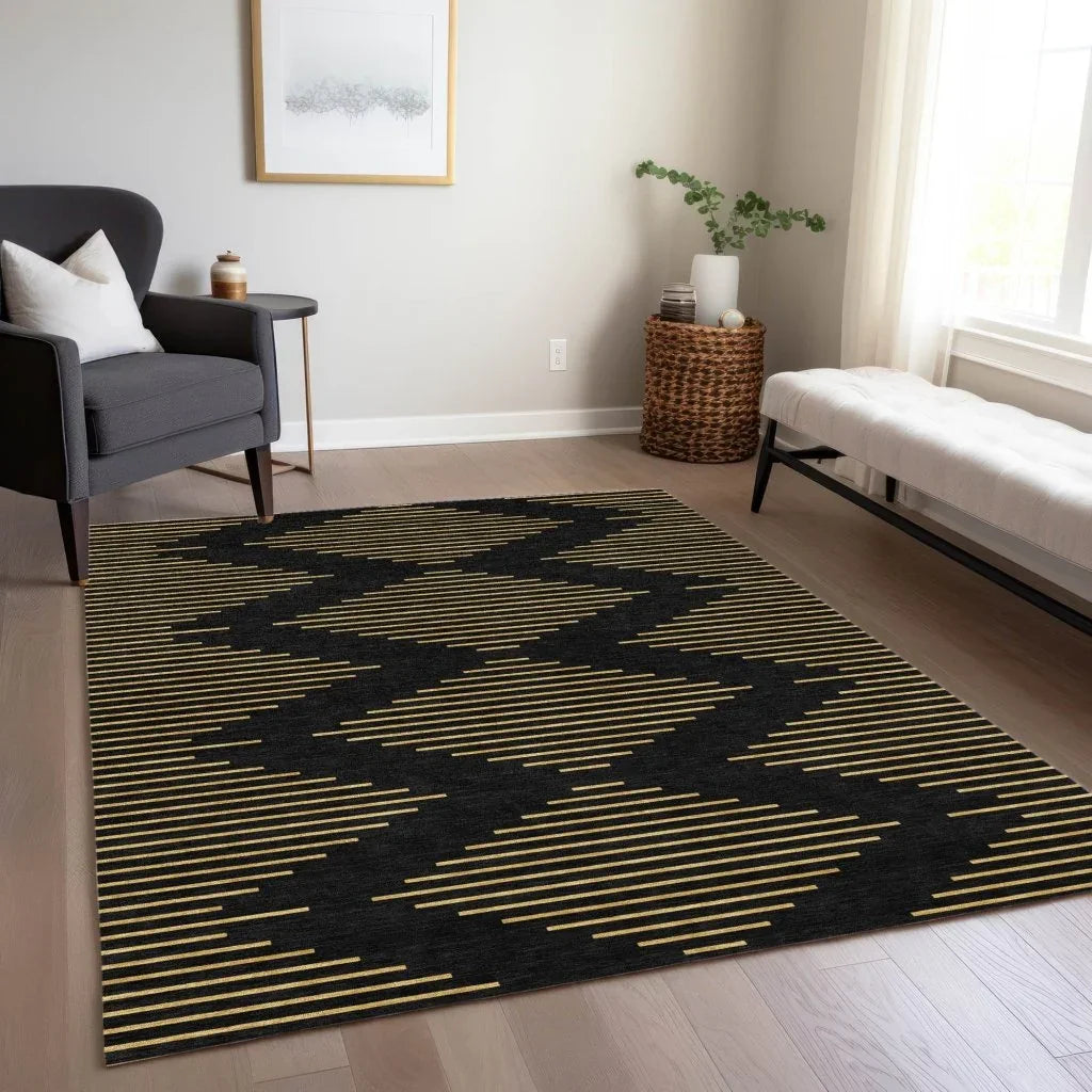 LOOMLAN Rugs Norelia Black Washable Indoor-Outdoor Rug
