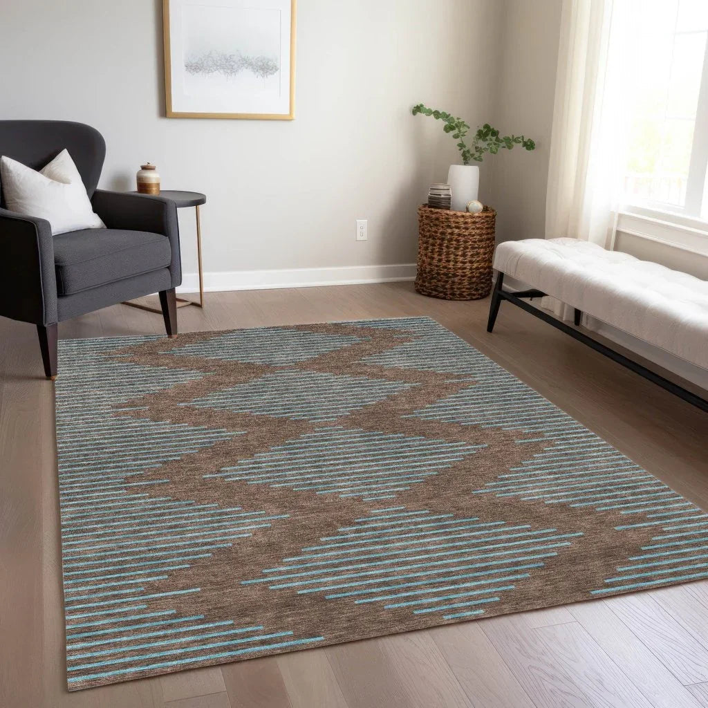 LOOMLAN Rugs Norelia Brown Washable Indoor-Outdoor Rug