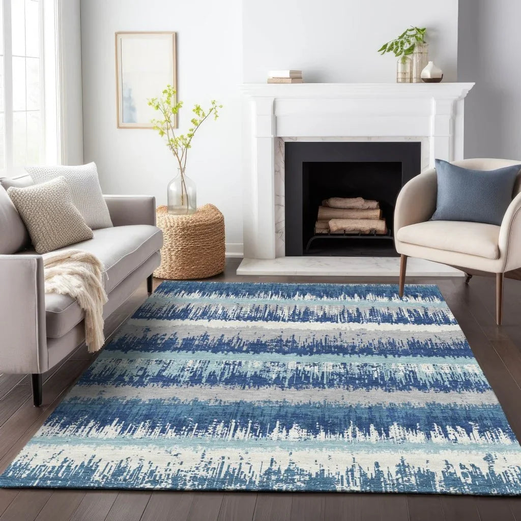 LOOMLAN Rugs Nyelle Blue Washable Indoor-Outdoor Rug