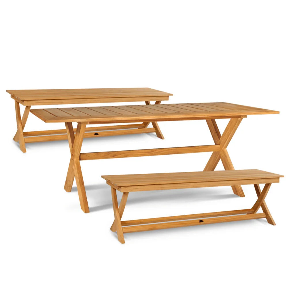 Oakville Teak Rectangular Patio Picnic Dining Set 3PC - LOOMLAN - HiTeak - Outdoor Dining Sets