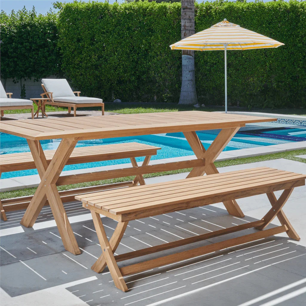 Oakville Teak Rectangular Patio Picnic Dining Set 3PC - LOOMLAN - HiTeak - Outdoor Dining Sets