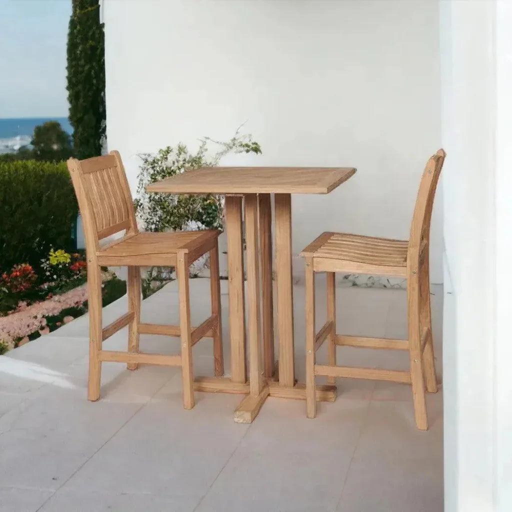Oasis 3 - Piece Square Bar Height Teak Outdoor Dining Set - LOOMLAN - HiTeak - Outdoor Bistro Sets