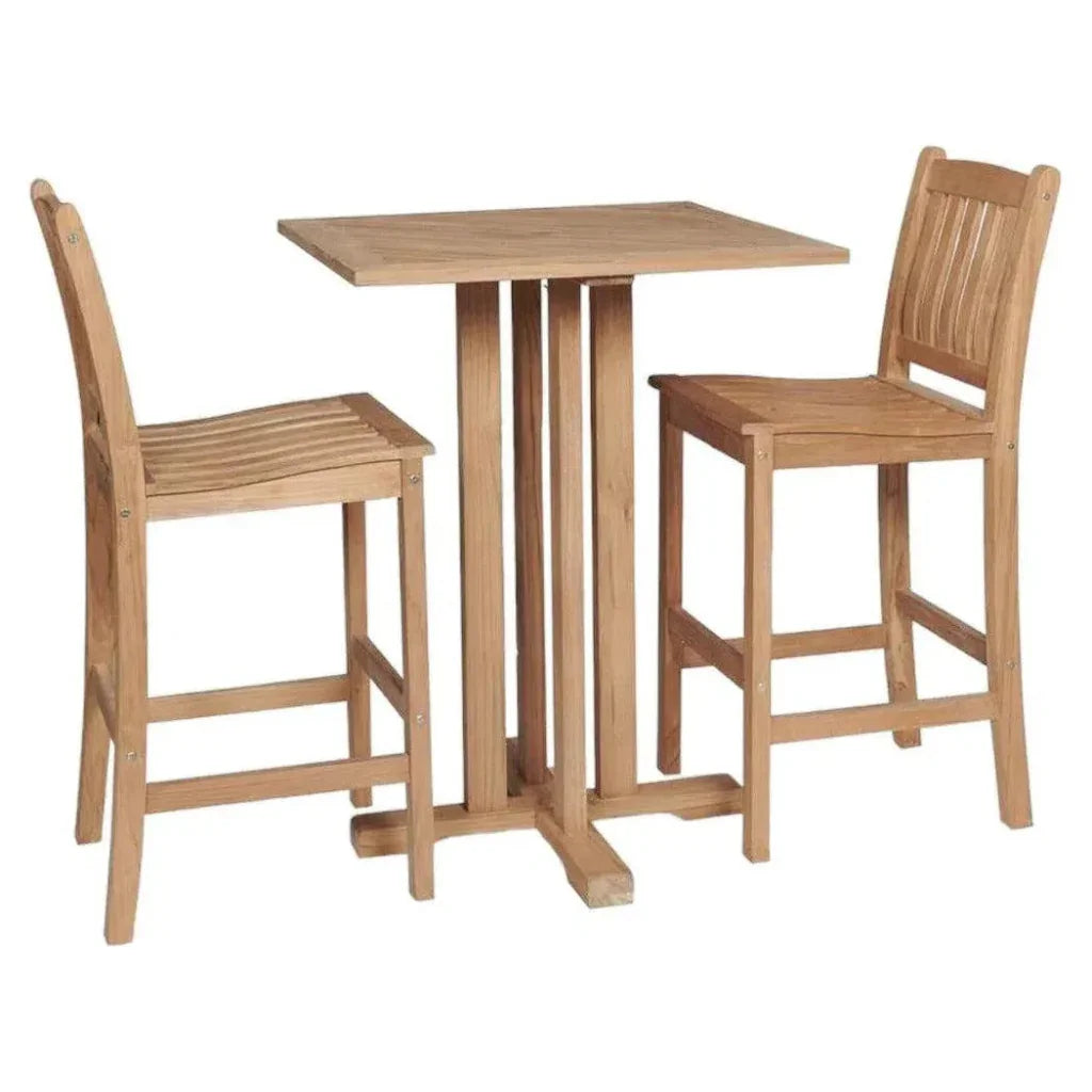 Oasis 3 - Piece Square Bar Height Teak Outdoor Dining Set - LOOMLAN - HiTeak - Outdoor Bistro Sets