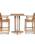 Oasis Teak Patio Square Bar Height Dining Set 3PC - LOOMLAN - HiTeak - Outdoor Dining Sets