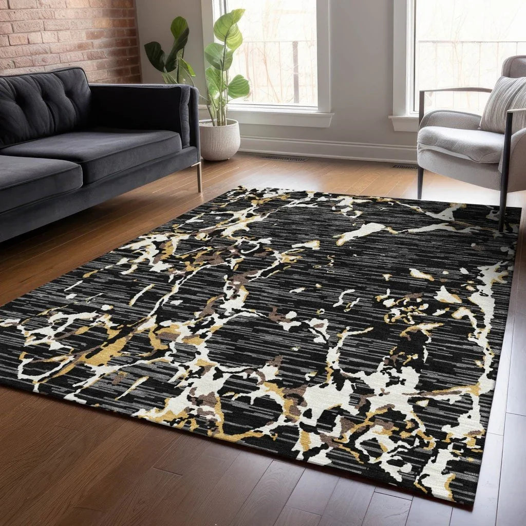 LOOMLAN Rugs Oceana Black Washable Indoor-Outdoor Rug