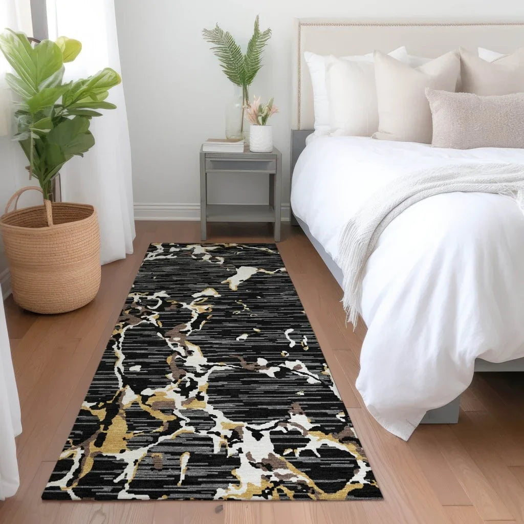 LOOMLAN Rugs Oceana Black Washable Indoor-Outdoor Rug