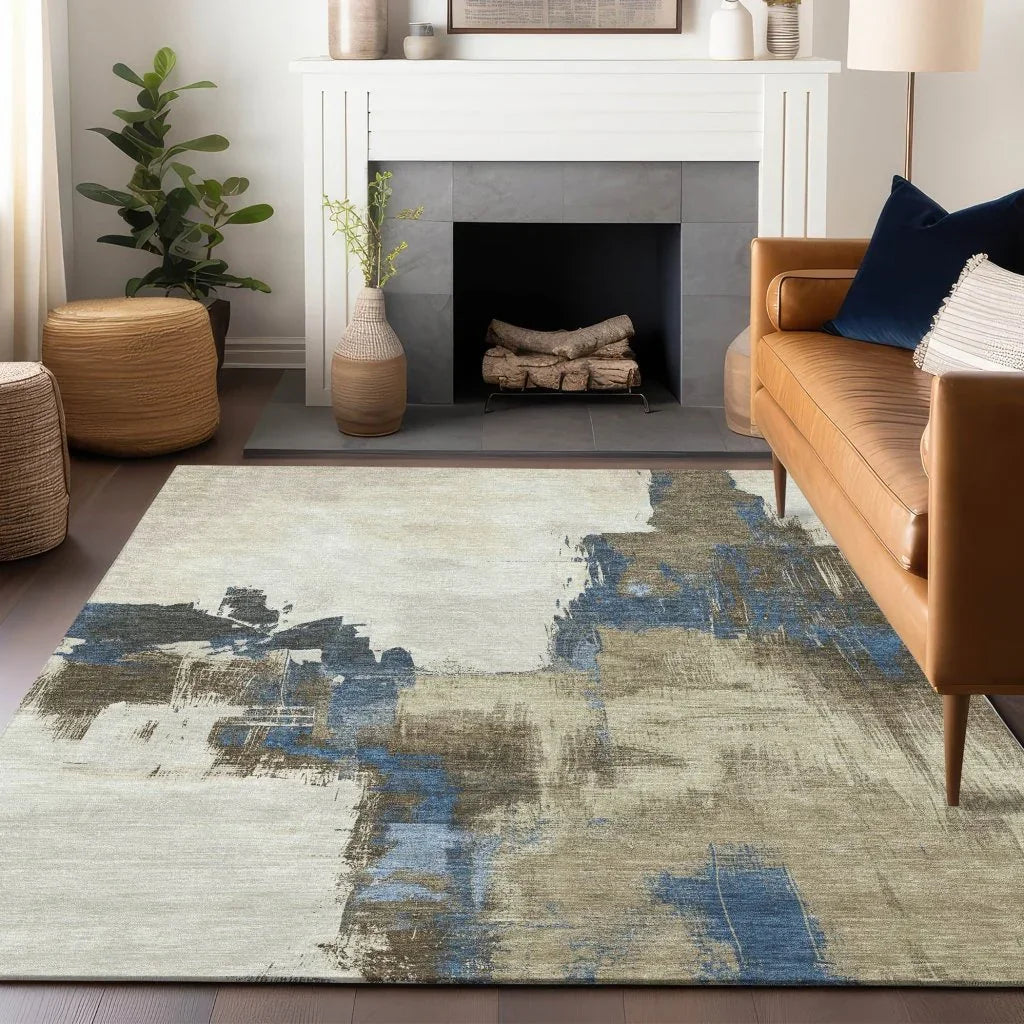 LOOMLAN Rugs Opalineh Brown Washable Indoor-Outdoor Rug