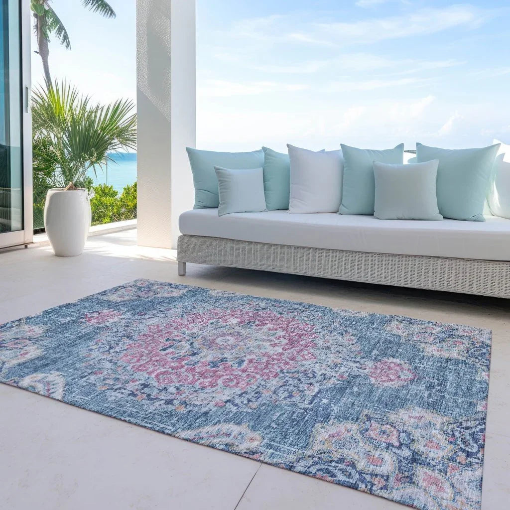 LOOMLAN Rugs Ornella Blue Washable Indoor-Outdoor Rug