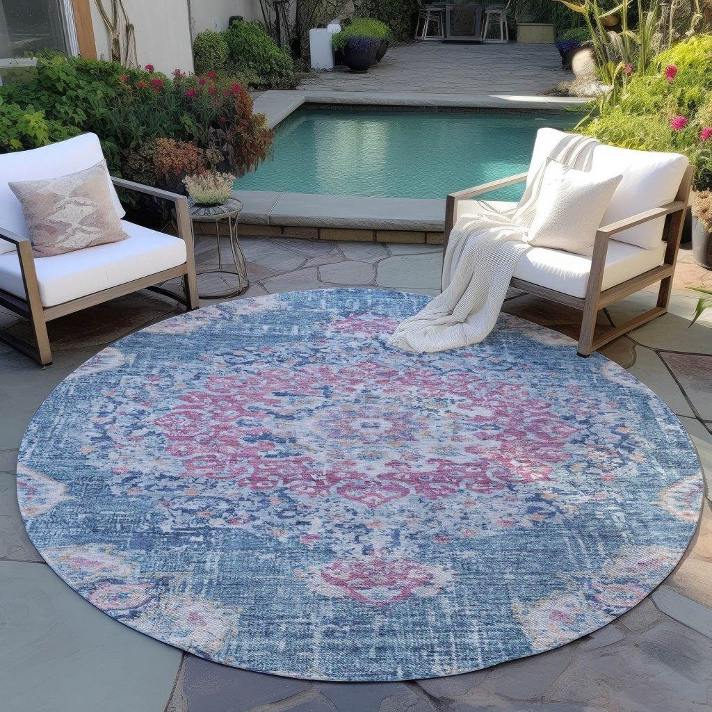 LOOMLAN Rugs Ornella Blue Washable Indoor-Outdoor Rug
