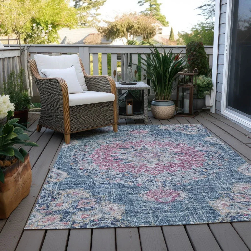 LOOMLAN Rugs Ornella Blue Washable Indoor-Outdoor Rug