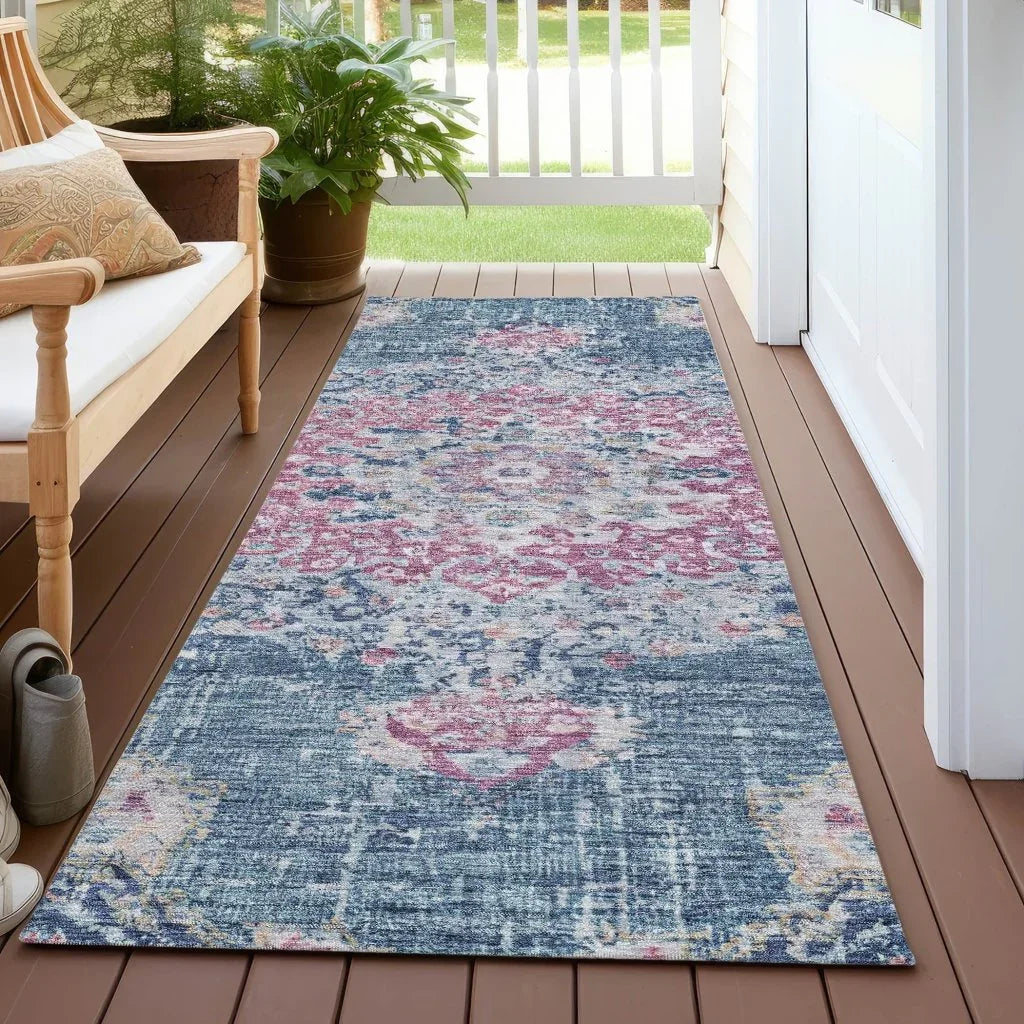 LOOMLAN Rugs Ornella Blue Washable Indoor-Outdoor Rug