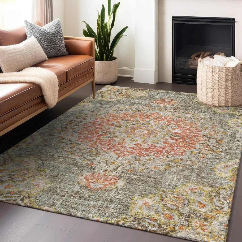 LOOMLAN Rugs Ornella Brown Washable Indoor-Outdoor Rug