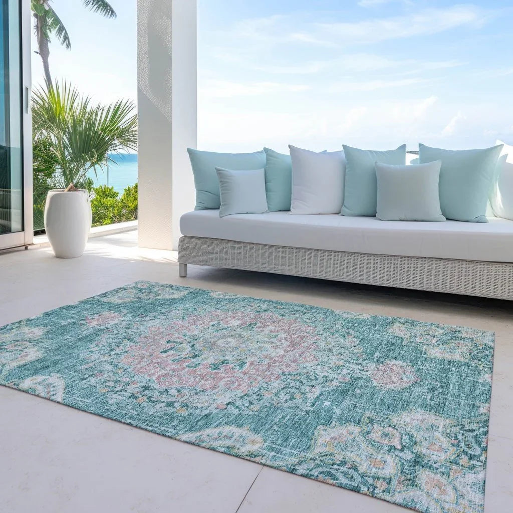 LOOMLAN Rugs Ornella Teal Washable Indoor-Outdoor Rug