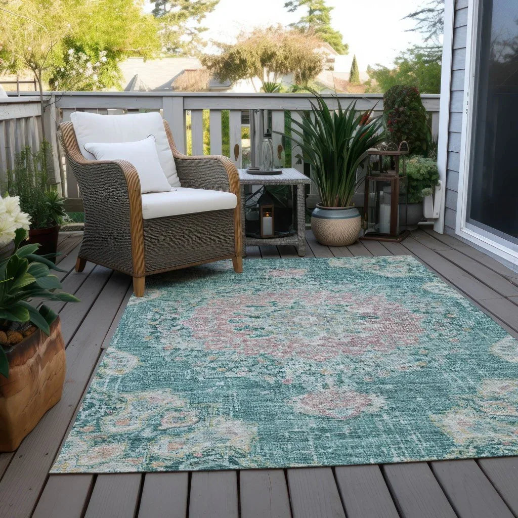 LOOMLAN Rugs Ornella Teal Washable Indoor-Outdoor Rug