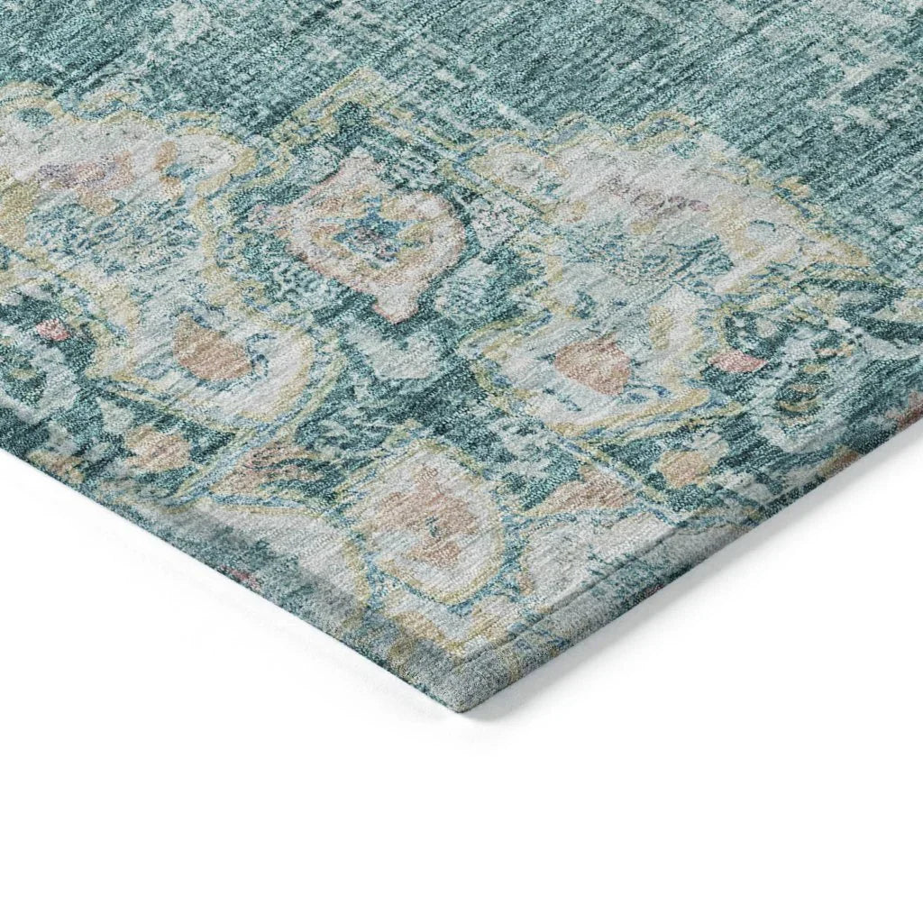 LOOMLAN Rugs Ornella Teal Washable Indoor-Outdoor Rug