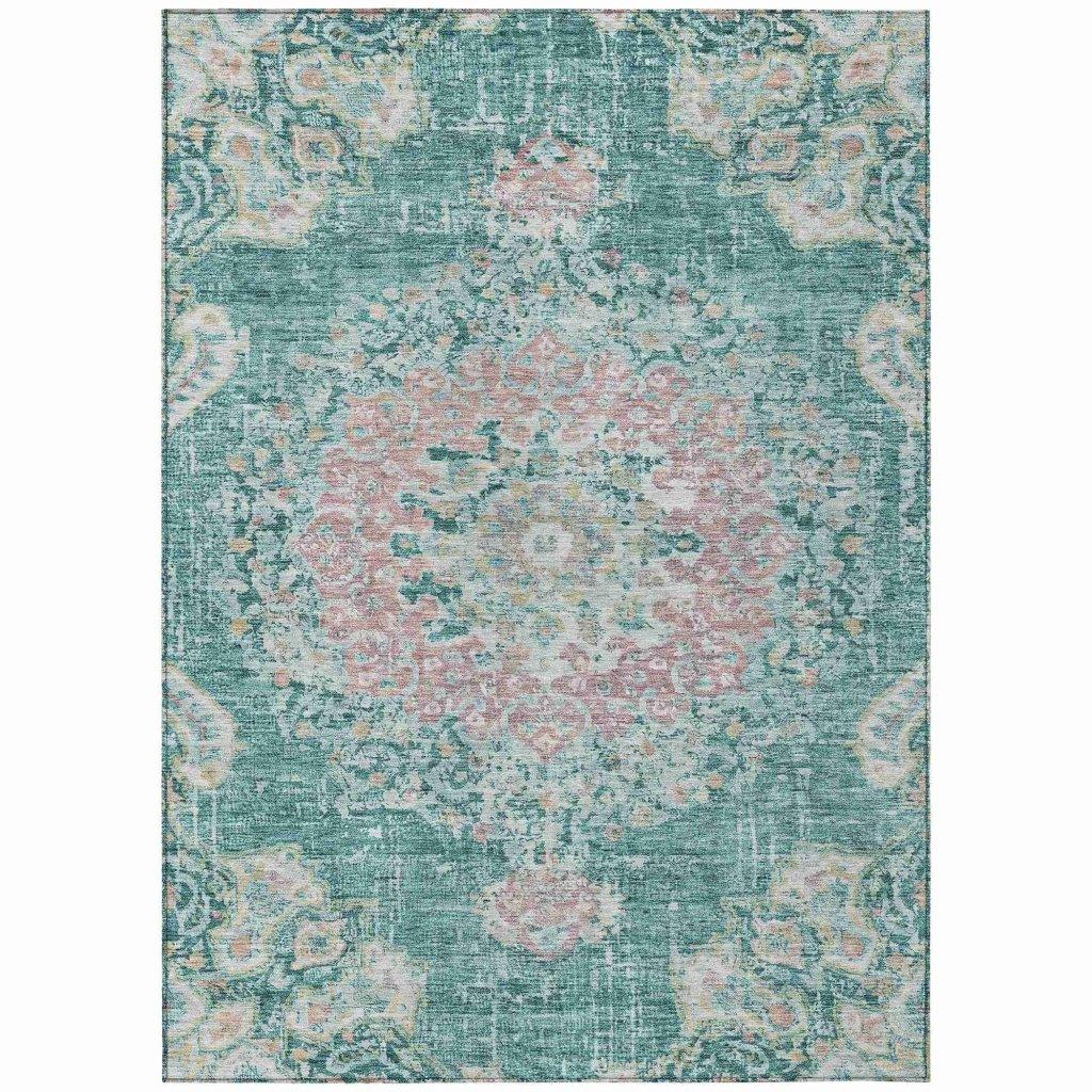 LOOMLAN Rugs Ornella Teal Washable Indoor-Outdoor Rug