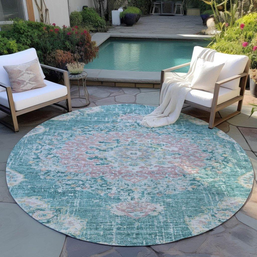 LOOMLAN Rugs Ornella Teal Washable Indoor-Outdoor Rug