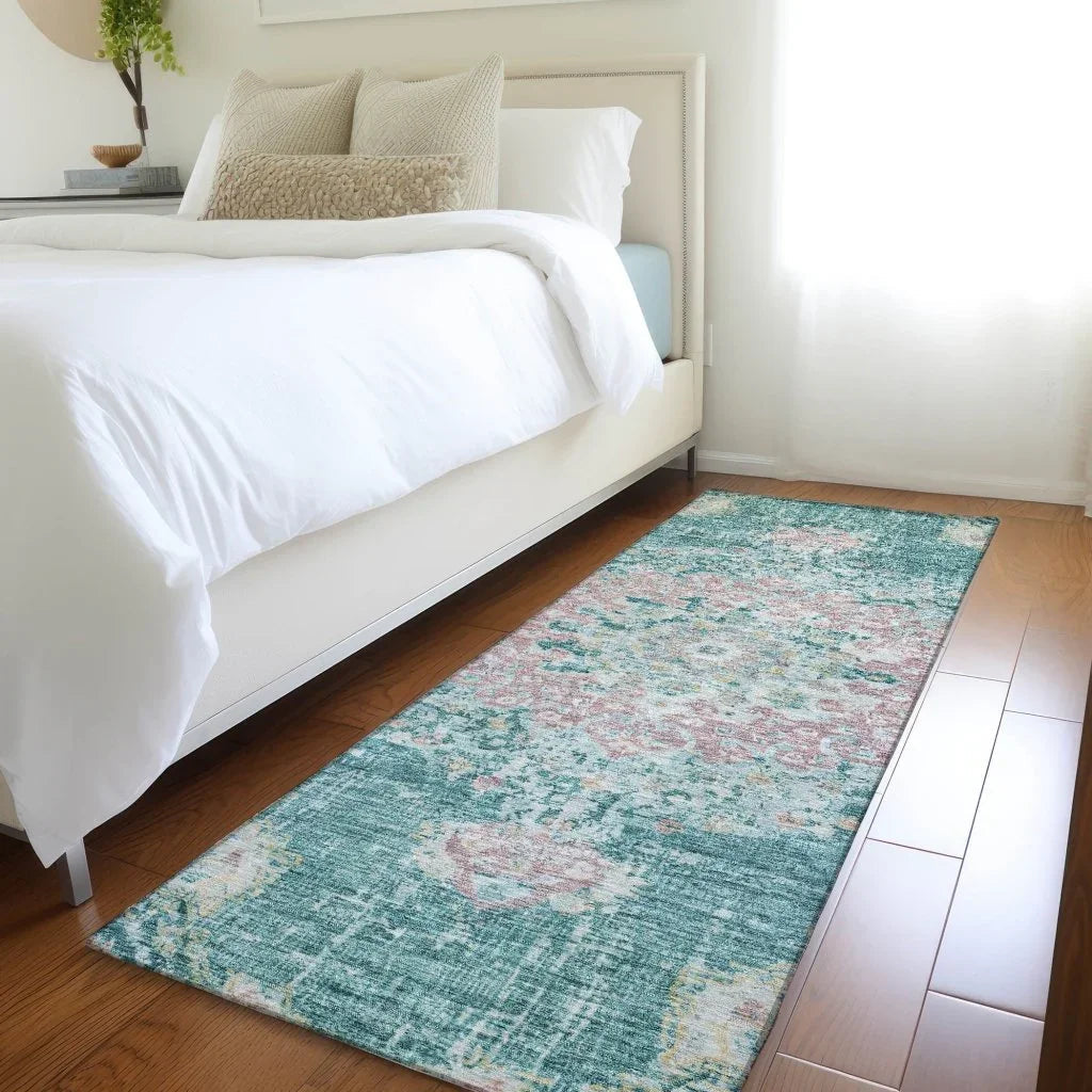 LOOMLAN Rugs Ornella Teal Washable Indoor-Outdoor Rug