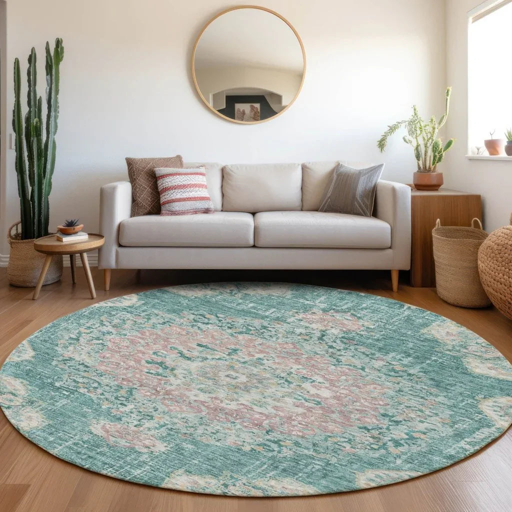 LOOMLAN Rugs Ornella Teal Washable Indoor-Outdoor Rug
