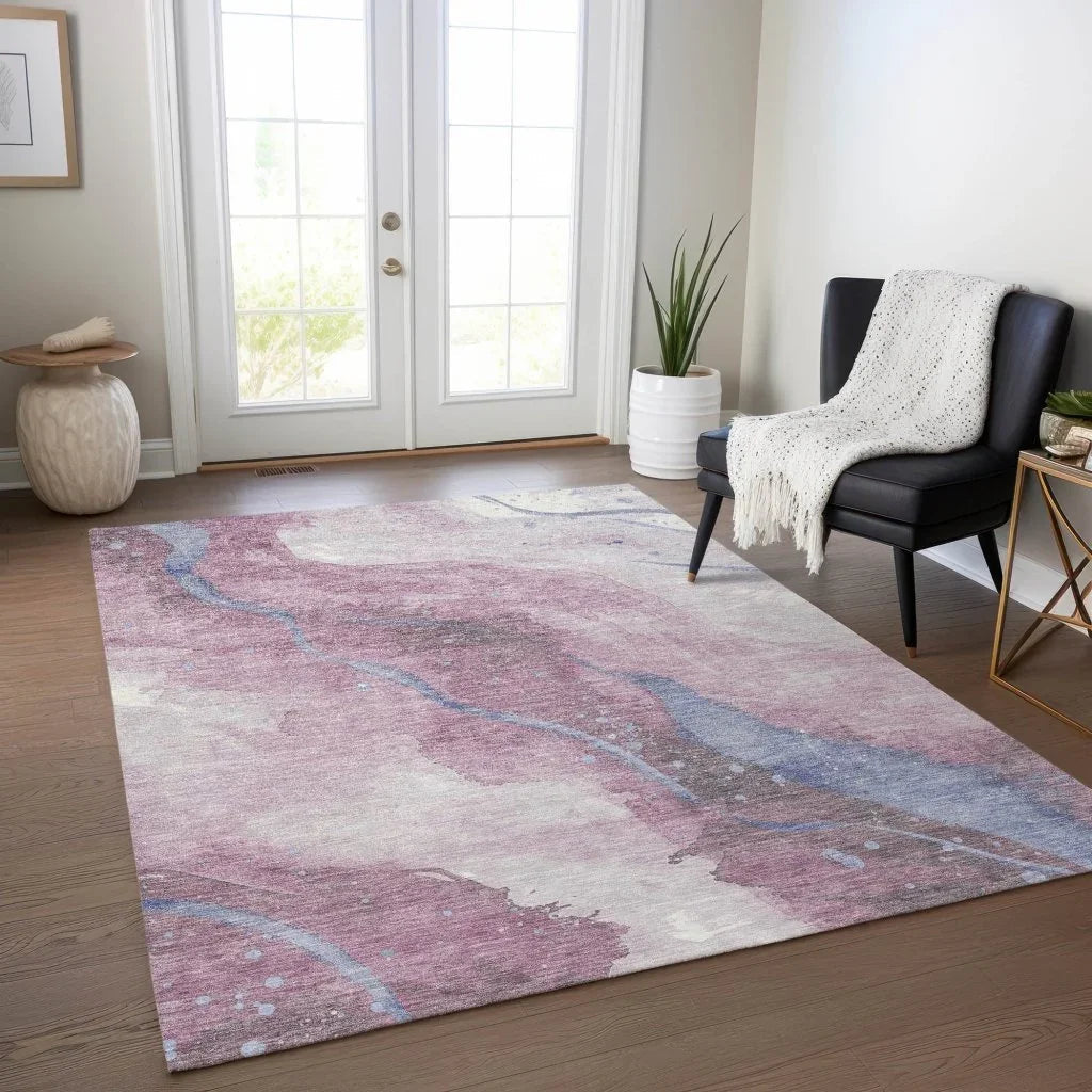 LOOMLAN Rugs Ornitha Pink Washable Indoor-Outdoor Rug