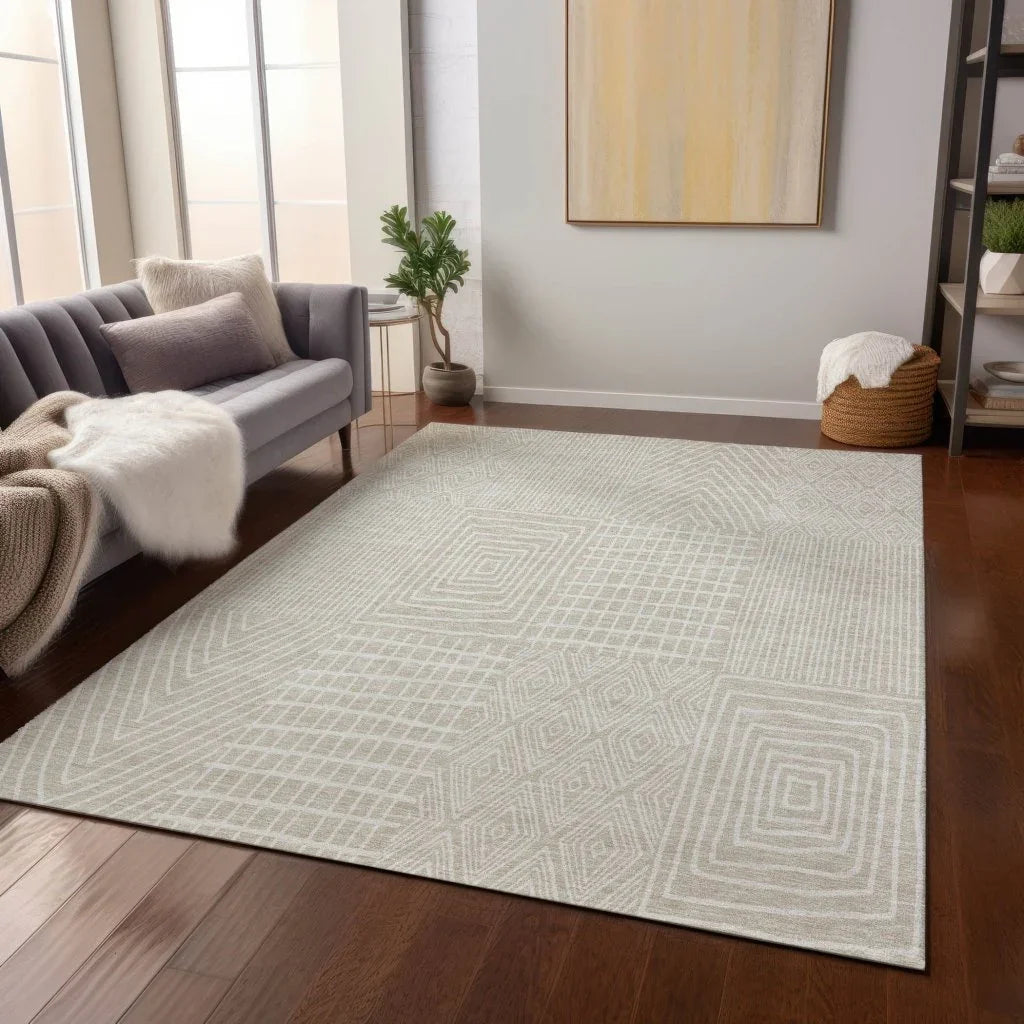 LOOMLAN Rugs Owen Beige Washable Indoor-Outdoor Rug