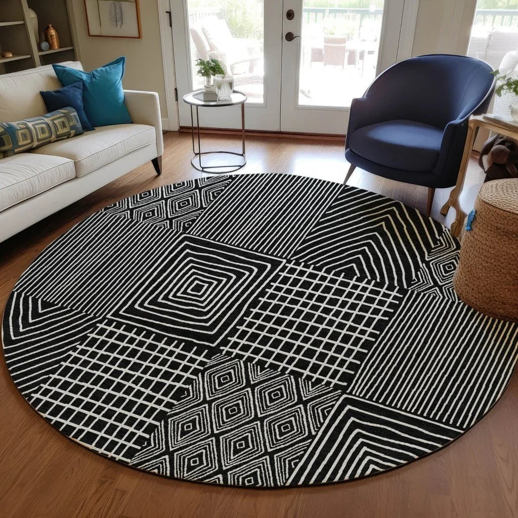 LOOMLAN Rugs Owen Black Washable Indoor-Outdoor Rug