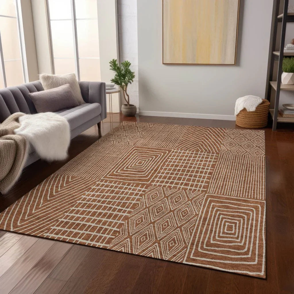 LOOMLAN Rugs Owen Orange Washable Indoor-Outdoor Rug