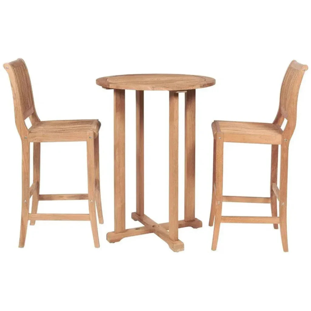 Palm 3 - Piece Round Bar Height Teak Outdoor Dining Set - LOOMLAN - HiTeak - Outdoor Dining Sets