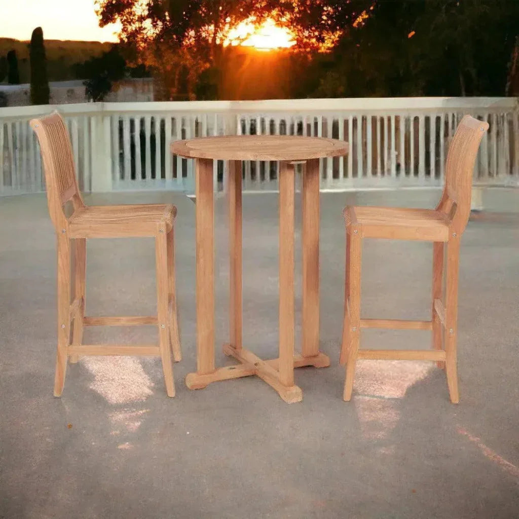 Palm 3 - Piece Round Bar Height Teak Outdoor Dining Set - LOOMLAN - HiTeak - Outdoor Dining Sets