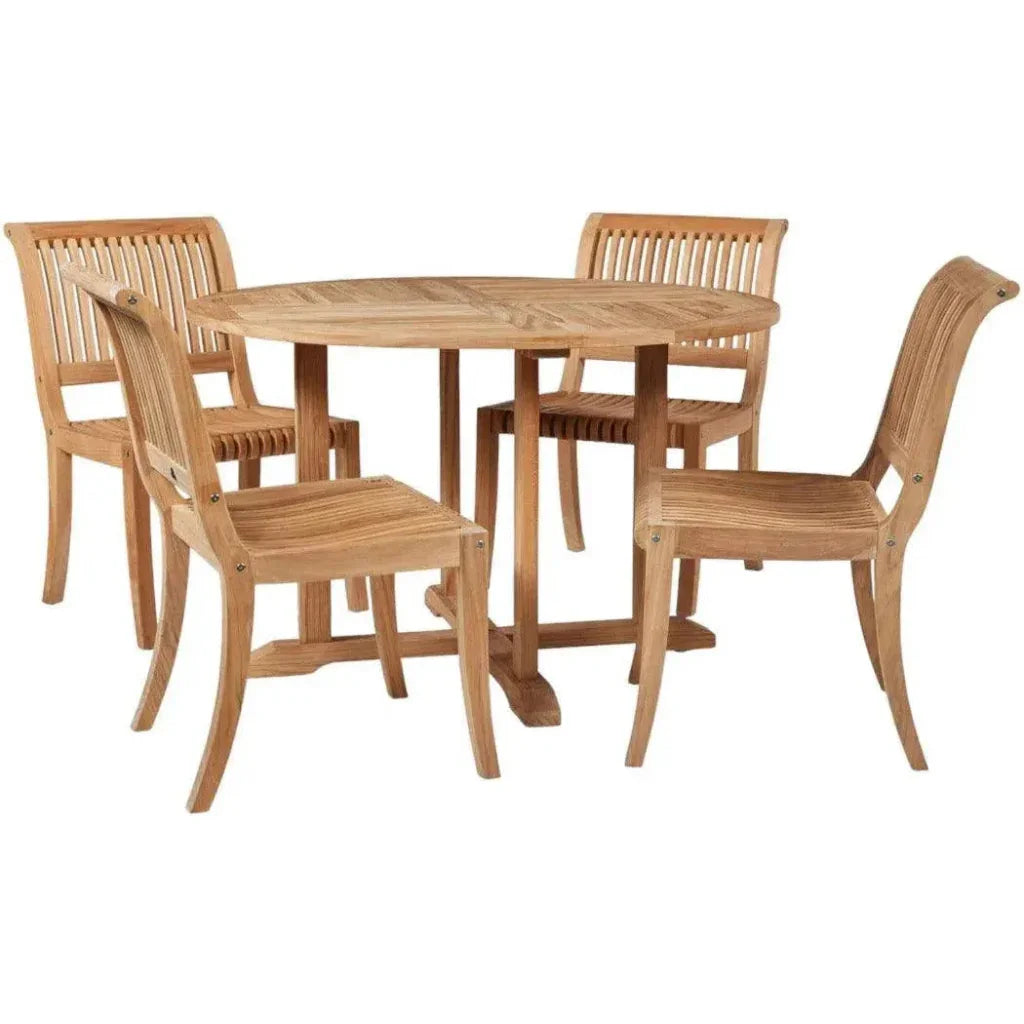 Palm 5 - Piece Round Teak Outdoor Dining Set - LOOMLAN - HiTeak - Outdoor Dining Sets