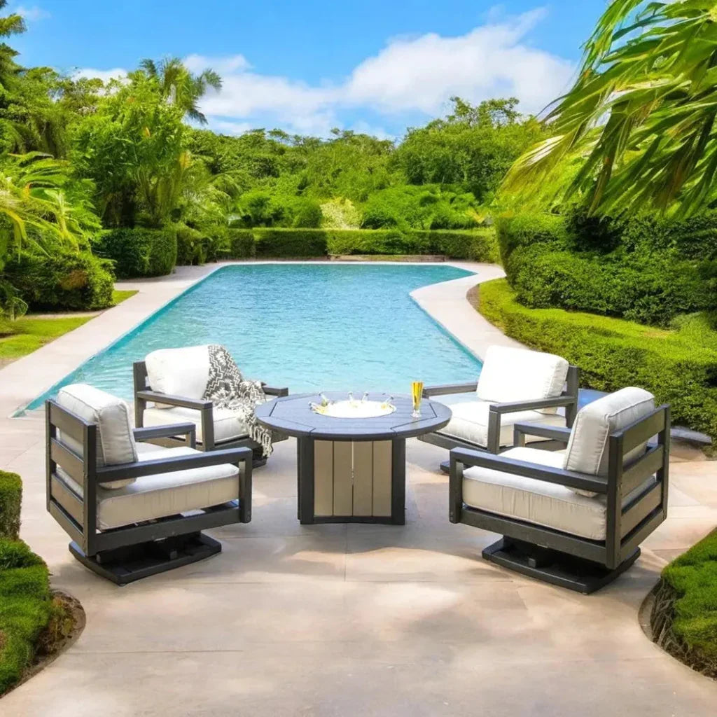 Palm Beach Poly Lumber Fire Pit Table Set Club Chairs - LOOMLAN - Breezesta - Outdoor Lounge Sets