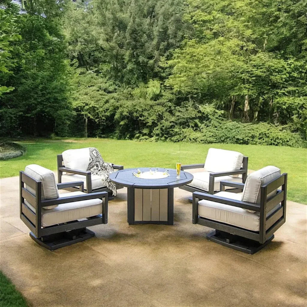 Palm Beach Poly Lumber Fire Pit Table Set Club Chairs - LOOMLAN - Breezesta - Outdoor Lounge Sets