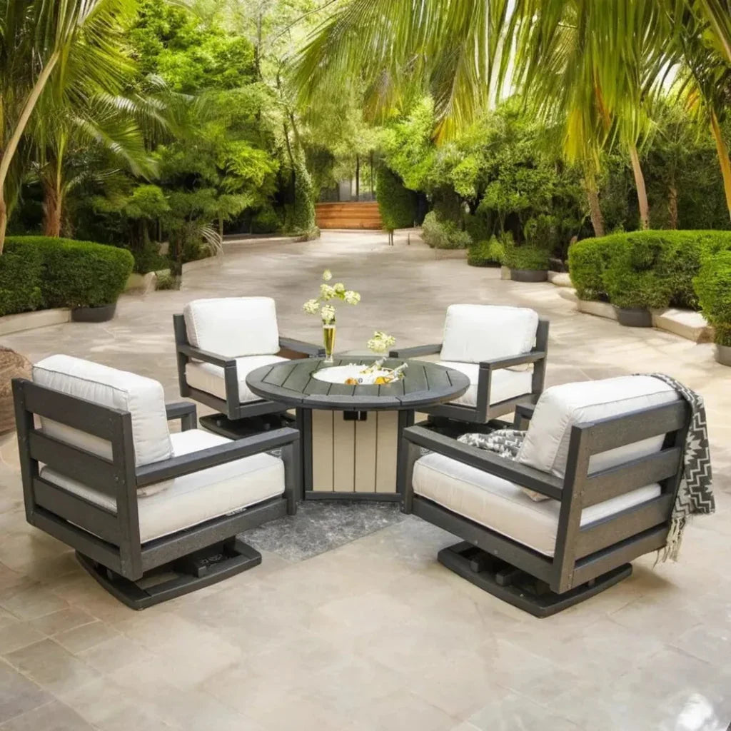Palm Beach Poly Lumber Fire Pit Table Set Club Chairs - LOOMLAN - Breezesta - Outdoor Lounge Sets