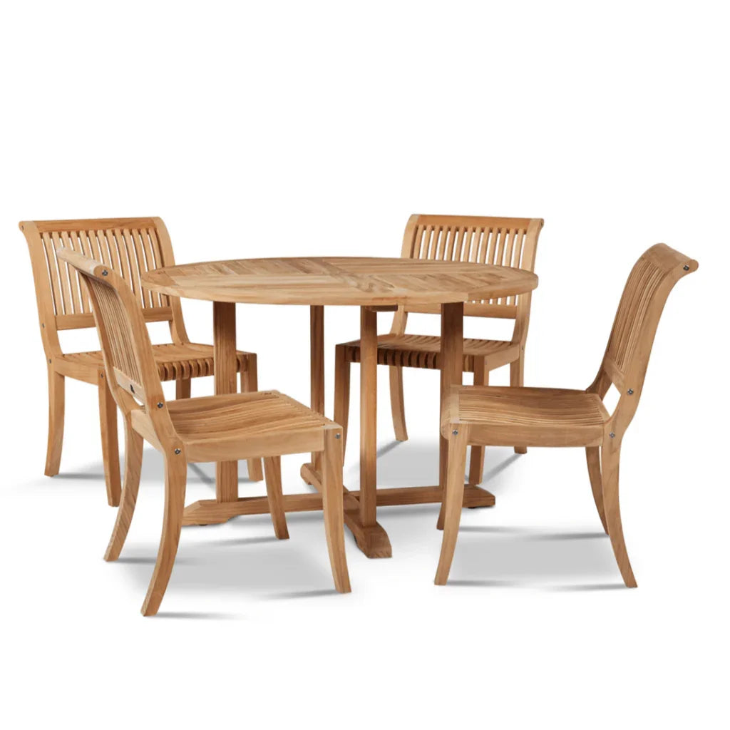 Palm Teak Patio Round Dining Set 5 PC - LOOMLAN - HiTeak - Outdoor Dining Sets