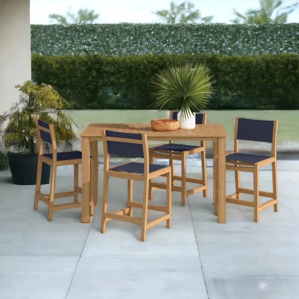 Pearl 5 - Piece Counter Height Teak Outdoor Set - LOOMLAN - HiTeak - Outdoor Counter Dining Sets