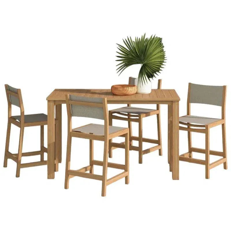 Pearl 5 - Piece Counter Height Teak Outdoor Set - LOOMLAN - HiTeak - Outdoor Counter Dining Sets