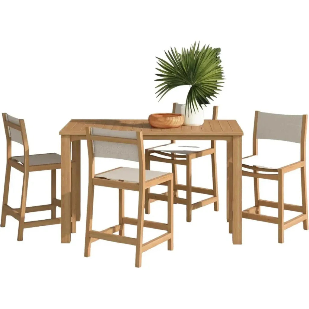 Pearl 5 - Piece Counter Height Teak Outdoor Set - LOOMLAN - HiTeak - Outdoor Counter Dining Sets