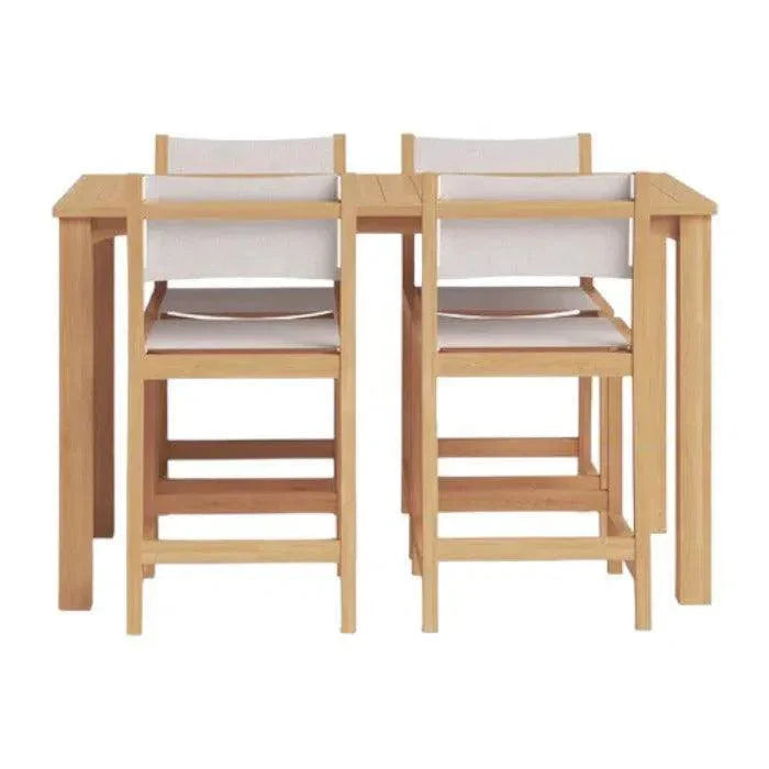 Pearl 5 - Piece Counter Height Teak Outdoor Set - LOOMLAN - HiTeak - Outdoor Counter Dining Sets