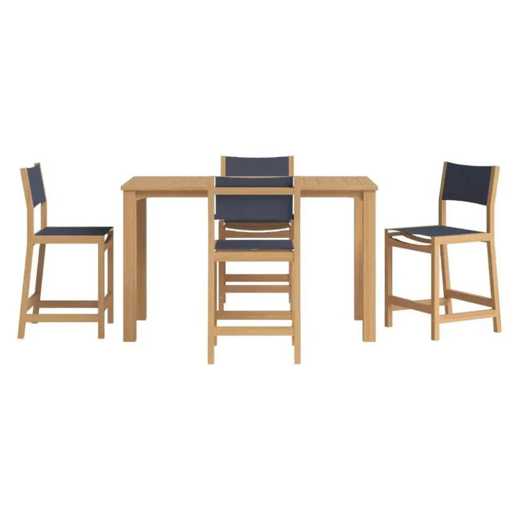 Pearl 5 - Piece Counter Height Teak Outdoor Set - LOOMLAN - HiTeak - Outdoor Counter Dining Sets
