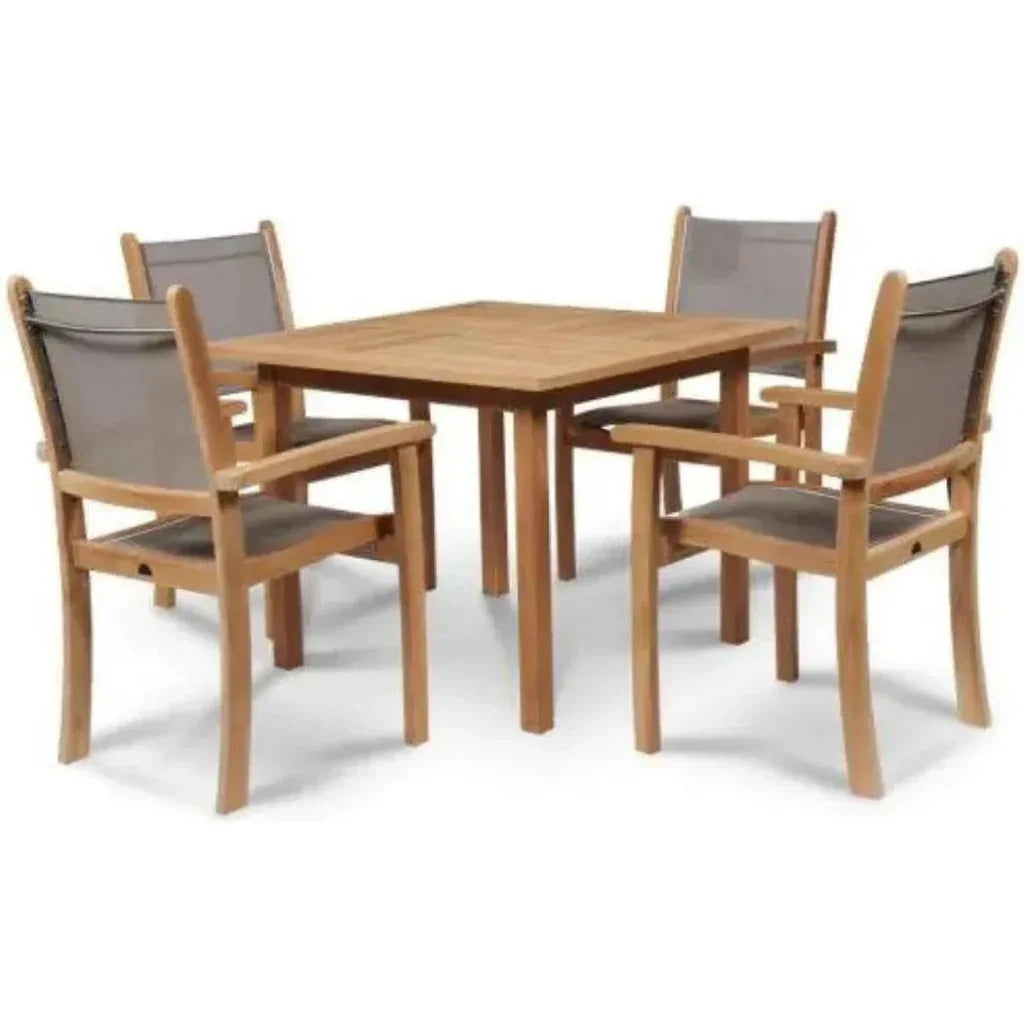 HiTeak Pearl 5PC Square Outdoor Dining Set Stacking Chairs