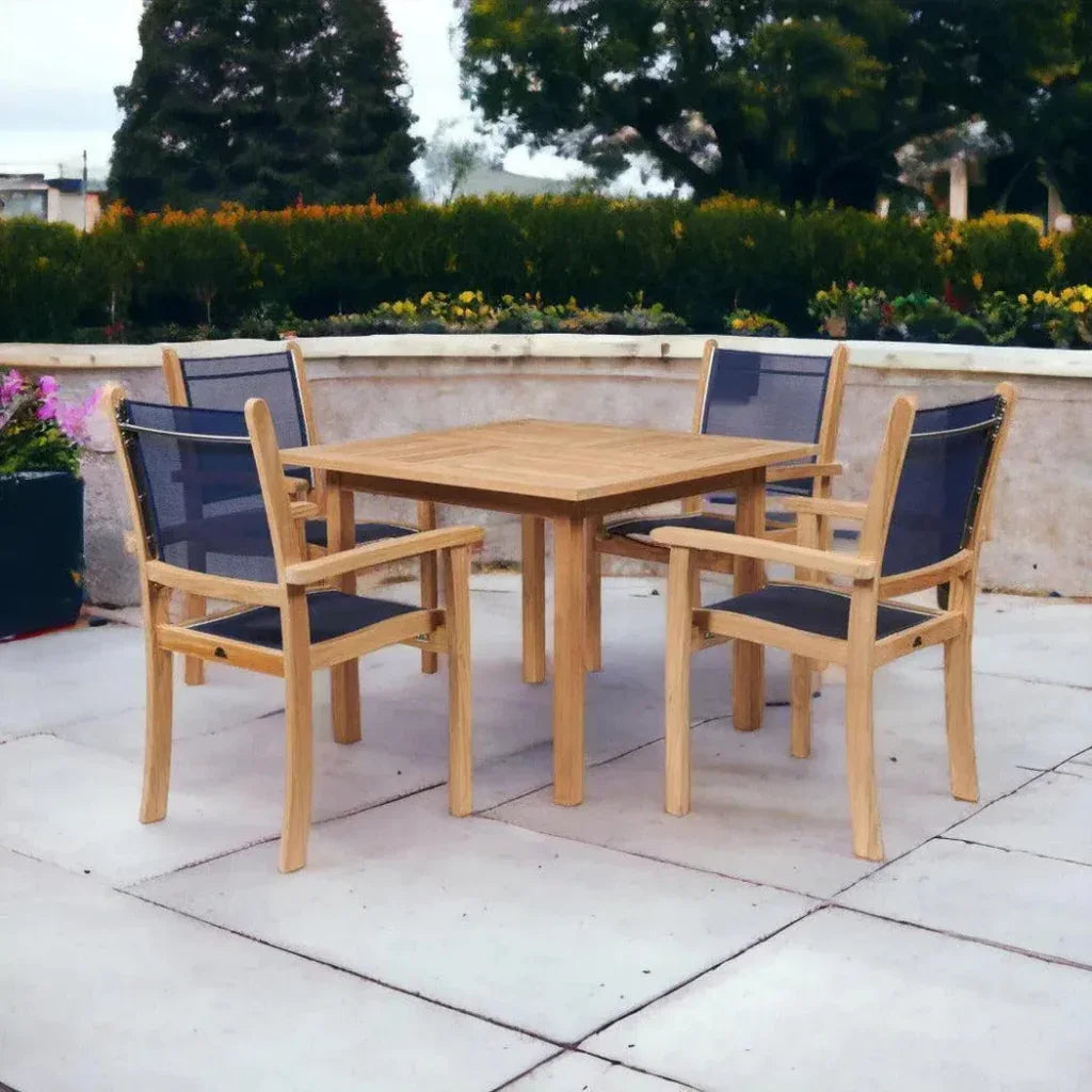 HiTeak Pearl 5PC Square Outdoor Dining Set Stacking Chairs
