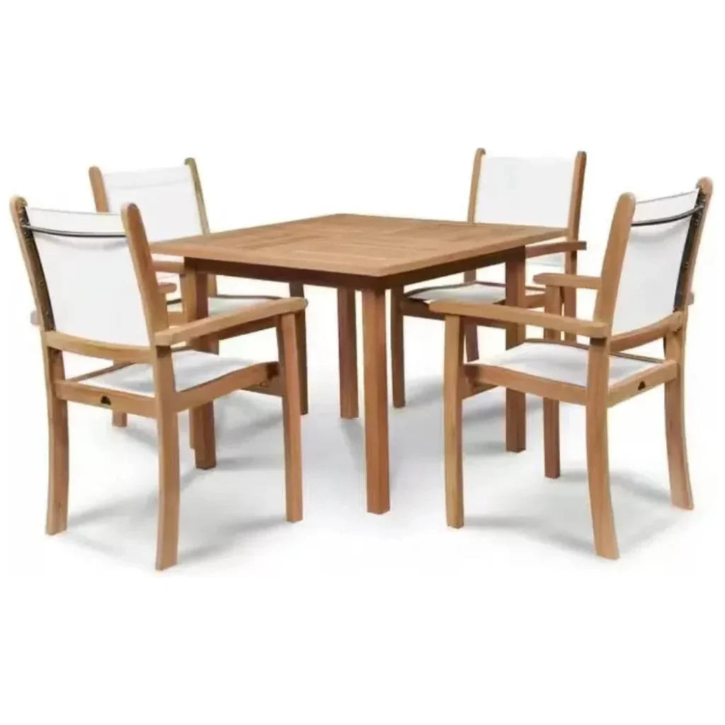 HiTeak Pearl 5PC Square Outdoor Dining Set Stacking Chairs