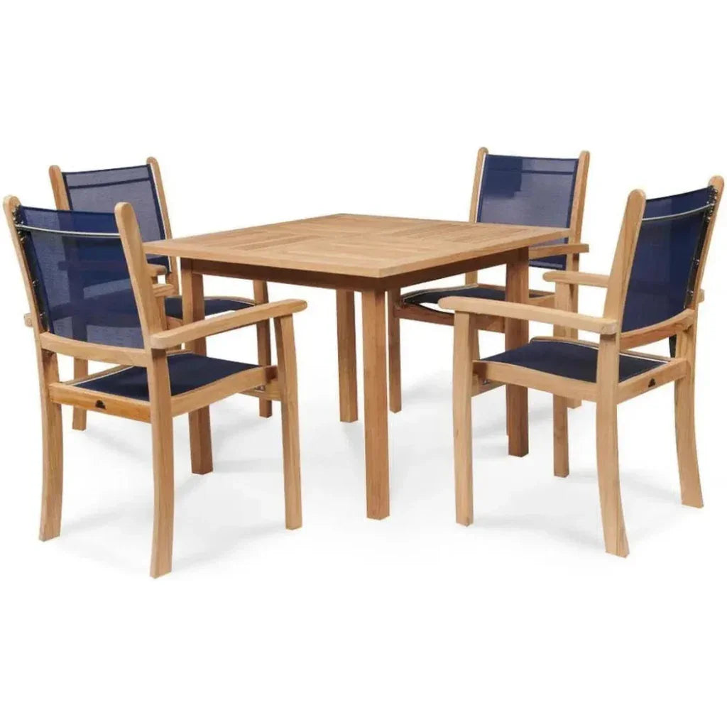 HiTeak Pearl 5PC Square Outdoor Dining Set Stacking Chairs
